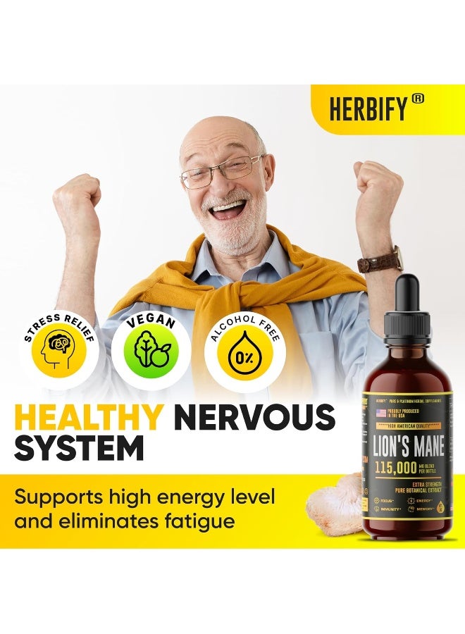 HERBIFY Lion's Mane - Lion's Mane Mushroom Supplement - Lion's Mane Tincture - Natural Immune Support - Lion's Mane Tincture for Memory, Focus & Clarity - Daily Mushroom Supplement - Vegan, Organic - 4 Fl oz - Image 4